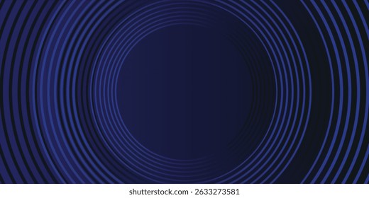 Modern dark blue abstract horizontal banner background with glowing geometric lines. Shiny blue diagonal rounded lines for banner, cover, and poster