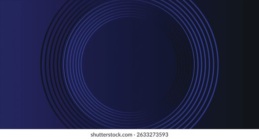 Modern dark blue abstract horizontal banner background with glowing geometric lines. Shiny blue diagonal rounded lines for banner, cover, and poster. eps. 10
