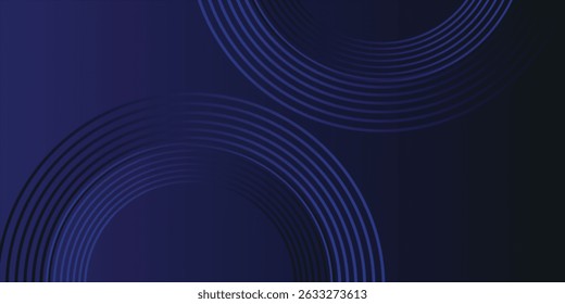 Modern dark blue abstract horizontal banner background with glowing geometric lines. Shiny blue diagonal rounded lines for banner, cover, and poster. futuristic design. eps. 10
