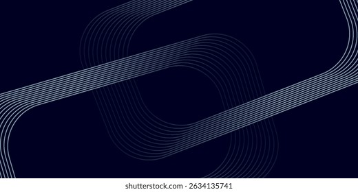 Moderner dunkelblauer abstrakter horizontaler Bannerhintergrund mit leuchtenden geometrischen Linien. Geeignet für Cover, Broschüre, Präsentation, Flyer. Vektor, eps10.