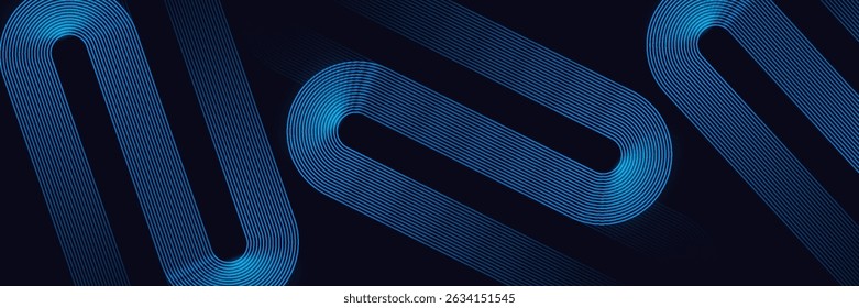 Fondo de Anuncio Horizontal abstracto azul oscuro moderno con líneas geométricas brillantes. Adecuado para cubiertas, folletos, presentaciones, volantes. Vector	