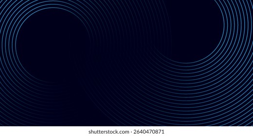 Modern dark blue abstract horizontal banner background with glowing geometric lines. Shiny blue diagonal rounded lines pattern. Futuristic concept. vector eps10