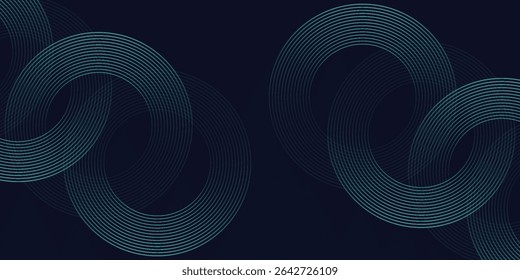Moderner dunkelblauer abstrakter horizontaler Bannerhintergrund mit leuchtenden geometrischen Linien. Glänzend grün diagonal gerundete Linien Muster