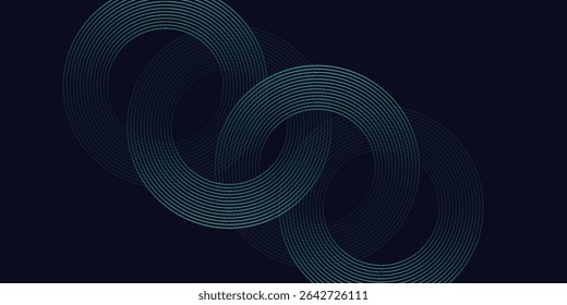 Modern dark blue abstract horizontal banner background with glowing geometric lines. Shiny green diagonal rounded lines pattern