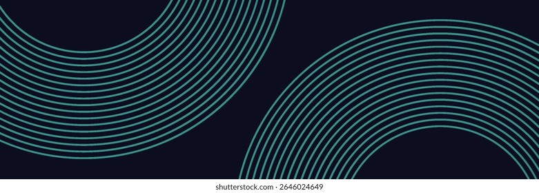 Modern dark blue abstract horizontal banner background with glowing geometric lines. Shiny green diagonal rounded lines pattern.