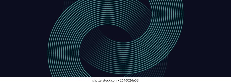 Plano de fundo horizontal abstrato azul escuro moderno com linhas geométricas brilhantes. Padrão de linhas arredondadas diagonais verde brilhante.