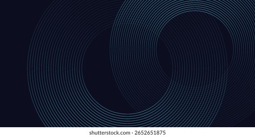 Modern dark blue abstract horizontal banner background with glowing geometric lines. Shiny blue diagonal rounded lines pattern. Futuristic concept. Suit for cover liquid wave. modern vector