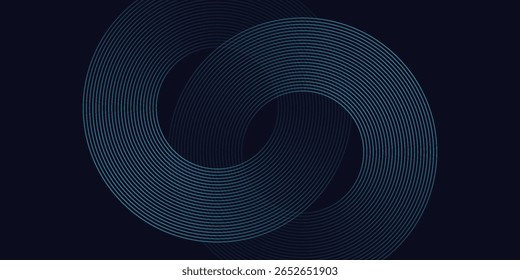 Plano de fundo horizontal abstrato azul escuro moderno com linhas geométricas brilhantes. Padrão de linhas arredondadas azul brilhante diagonal. Conceito futurista. Terno para onda líquida de cobertura. vetor moderno