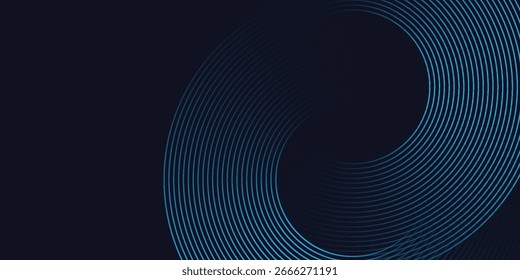 Fondo de Anuncio Horizontal abstracto azul oscuro moderno con líneas geométricas brillantes. Patrón de líneas redondeadas diagonales azul brillante. Concepto futurista. Traje para la onda líquida de la cubierta
