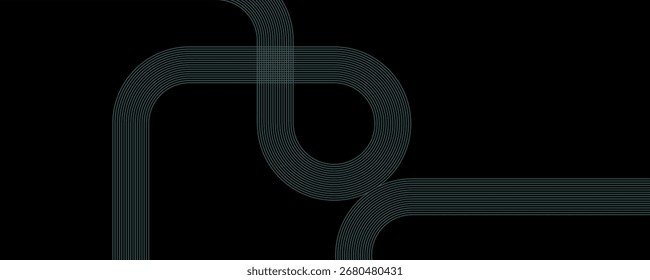  Modern dark blue abstract horizontal banner background with glowing geometric lines.Suitable for covers, brochures, presentations, flyers. vector.