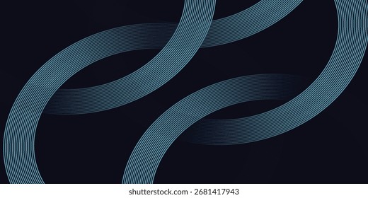 Fondo de Anuncio Horizontal abstracto azul oscuro moderno con líneas geométricas brillantes. Patrón de líneas redondeadas diagonales azul brillante. Concepto futurista. Traje para la cubierta, folleto, presentación, volante, Web