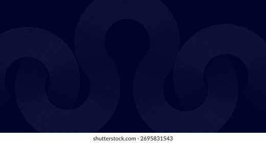 Modern dark blue abstract horizontal banner background with glowing geometric lines. Shiny blue diagonal rounded lines pattern. Futuristic concept. Suit for cover, brochure, presentation, flyer, web