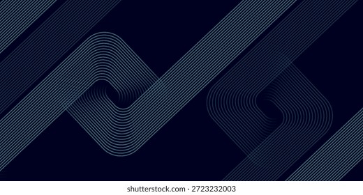 Fundo de banner horizontal abstrato azul escuro moderno com linhas geométricas brilhantes. Adequado para capas, brochuras, apresentações, folhetos.

