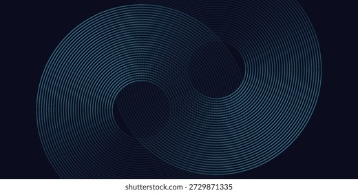 Modern dark blue abstract horizontal banner background with glowing geometric lines. Shiny blue diagonal rounded lines pattern. Futuristic concept. Suit for cover liquid wave