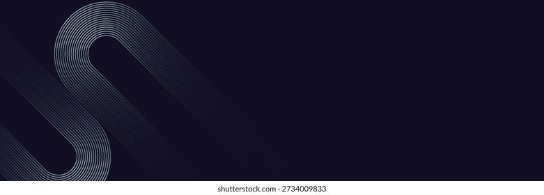 Fondo de Anuncio Horizontal abstracto azul oscuro moderno con líneas geométricas brillantes. Adecuado para cubiertas, folletos, presentaciones, volantes. Ilustración vectorial