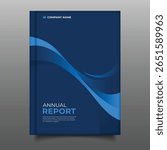 modern dark blue annual report cover business flyer wavy design