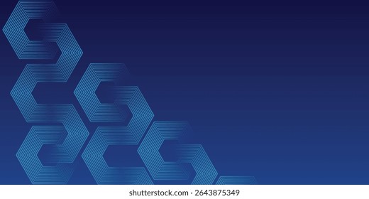 Fondo azul oscuro moderno con patrón de líneas geométricas hexagonales. Abstractas líneas hexagonales brillantes. Concepto de tecnología futurista buena ilustración