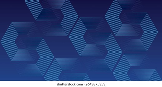 Modern dark blue background with hexagon geometric lines pattern. Abstract shiny hexagon lines. Futuristic technology concept nice
