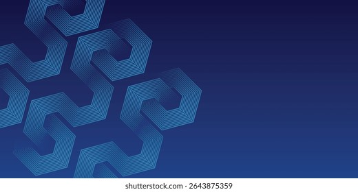 Fundo azul escuro moderno com padrão de linhas geométricas hexágono. Linhas de hexágono brilhantes abstratas. conceito tecnologia futurista boa ilustração elegante gradiente