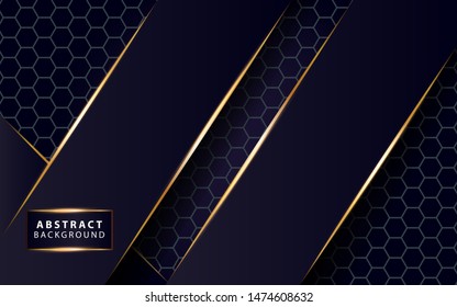 modern dark blue  background shine gold line.Overlap layers with paper effect on textured background. Template vector.