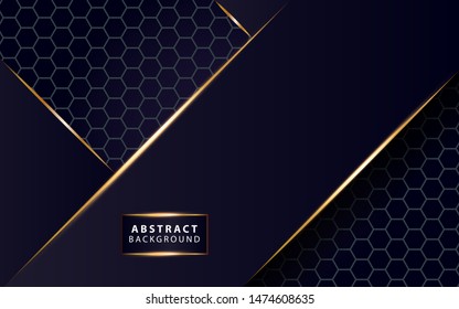 modern dark blue  background shine gold line.Overlap layers with paper effect on textured background. Template vector.