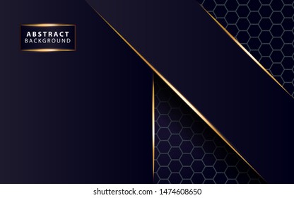 modern dark blue  background shine gold line.Overlap layers with paper effect on textured background. Template vector.