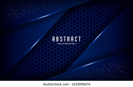 Modern Dark blue background vector overlap layer. Stripes with blue light.