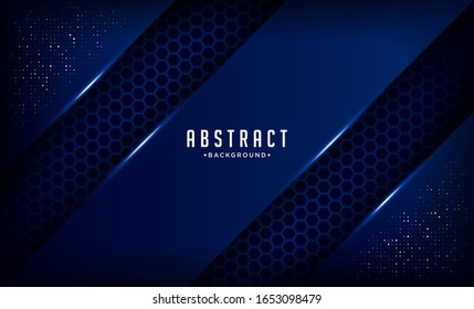 Modern Dark blue background vector overlap layer. Stripes with blue light.