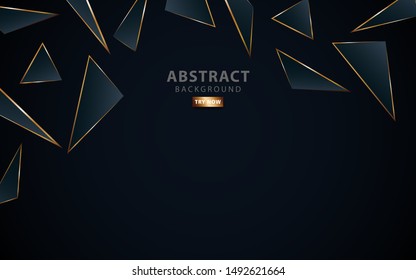 fondo azul oscuro moderno.Efecto de luz realista sobre fondo triangular gris y azul en textura. con línea dorada. puede ser utilizado en diseño de portada, afiche, volante, ilustración vectorial.