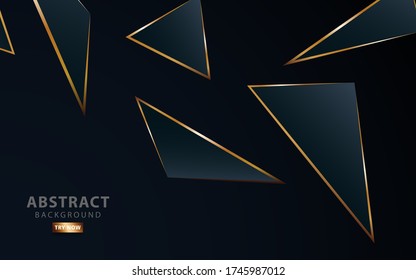fondo azul oscuro moderno.Efecto de luz realista sobre fondo triangular de gradiente gris y azul texturado. con la línea dorada. se puede usar en diseño de portada, afiche, ilustración vectorial.