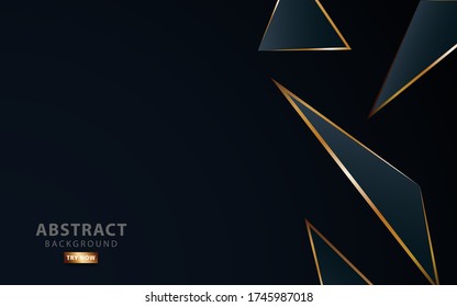 fondo azul oscuro moderno.Efecto de luz realista sobre fondo triangular de gradiente gris y azul texturado. con la línea dorada. se puede usar en diseño de portada, afiche, ilustración vectorial.