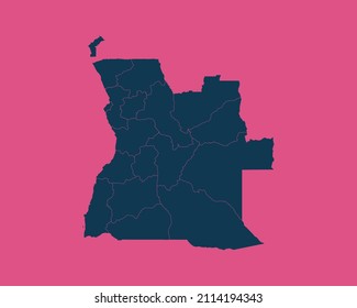 Modern Dark Blue Color High Detailed Border Map Of Angola, Isolated on Pink Background Vector Illustration