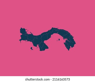Modern Dark Blue Color High Detailed Border Map Of Panama, Isolated on Pink Background Vector Illustration
