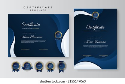Modern dark blue and gold premium certificate of achievement template. Vector illustration for multipurpose business, corporate and education needs