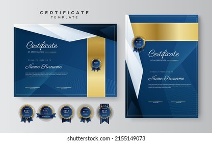 Modern dark blue and gold premium certificate of achievement template. Vector illustration for multipurpose business, corporate and education needs