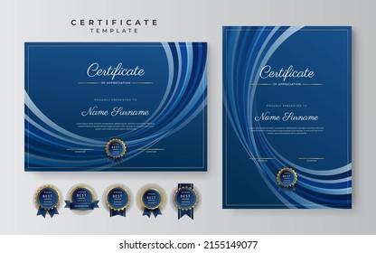 Modern dark blue and gold premium certificate of achievement template. Vector illustration for multipurpose business, corporate and education needs