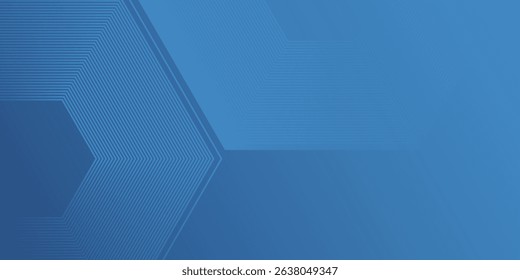 Modern dark blue gradient background featuring a hexagon line. Ideal as a sophisticated backdrop for various abstract