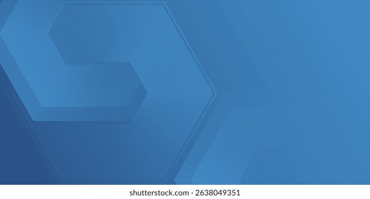 Modern dark blue gradient background featuring a hexagon line. Ideal as a sophisticated backdrop for various abstract modern design