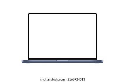 Modern Dark Blue Laptop Mockup With Blank Screen, Isolated on White Background. Vector Illustration