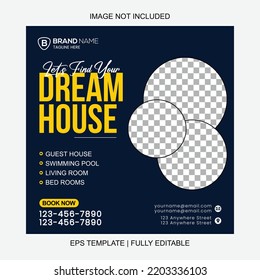 Modern Dark Blue Let's Find Your Dream House Real Estate Social Media Post Vector Template