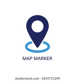 Icono de pin de mapa azul oscuro moderno con indicador de ubicación circular para navegación y búsqueda