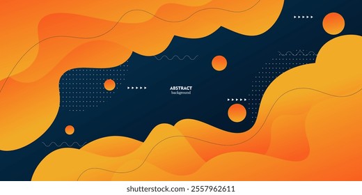 Modern dark blue and orange geometric business banner design. Creative banner design with wave and line shape as template. Simple horizontal banner. Eps10