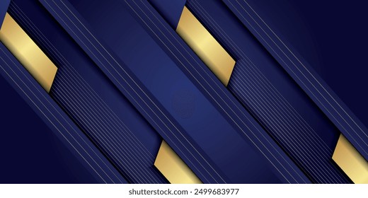 Modern dark blue premium banner background with luxury gold lines, sports, vector illustration.