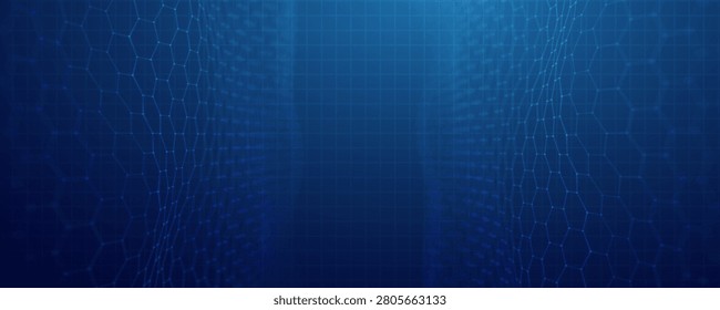 Modern dark blue tech backdrop with glowing lines and geometric network grid pattern.