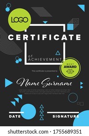 Modern dark certificate of achievement template with place for your content - abstract geometry graphic shapes