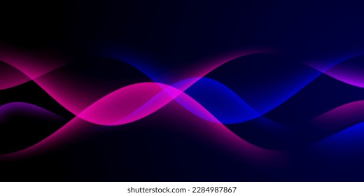 Modern dark flow blue, purple and pink light on black abstract background. Popular dynamic background. Eps10 vector