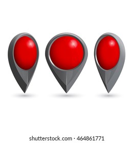 Modern dark gloss map pointer icon from different angles. Vector illustration