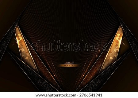 Modern Dark Gold Abstract Background With Golden Triagle Shapes and Sparkle. Luxury Black Gold Abstract Background Vector Illustration.