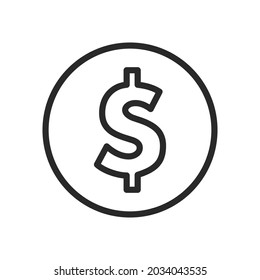 Símbolo moderno de dólar gris oscuro en el icono de contorno circular. 