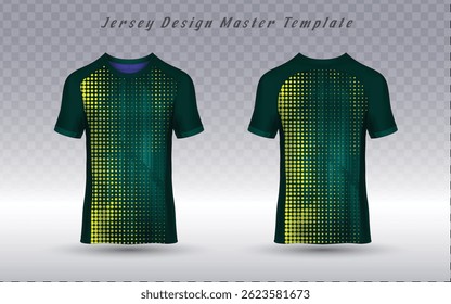 Modern dark green jersey template with a vibrant yellow-to-green dotted gradient, creating a fresh, textured look. Perfect for sports teams, athletic branding, or dynamic performance wear.